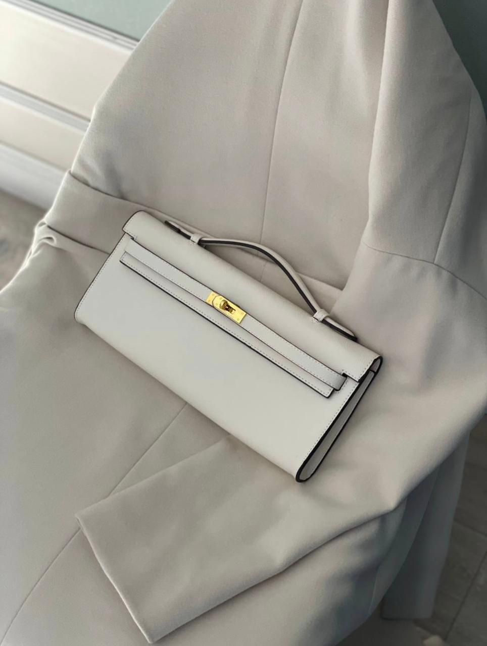 H-E-R-M-È-S Kelly Cut Clutch – Elite Evening Women Bag (White)