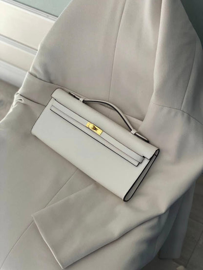 H-E-R-M-È-S Kelly Cut Clutch – Elite Evening Women Bag (White)