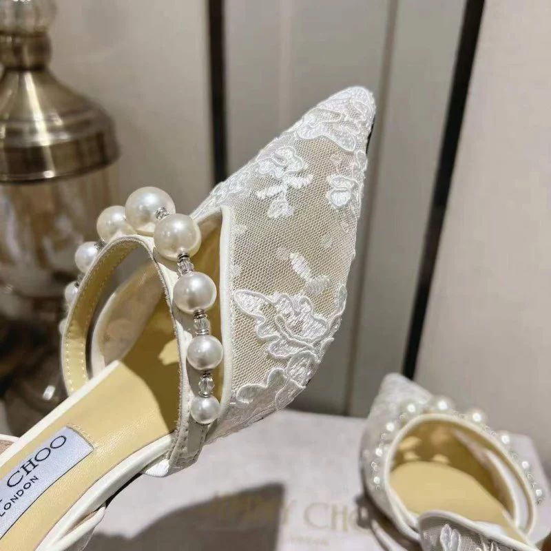 J-I-M-M-Y C-H-O-O AURELIE 85 PEARL-EMBELLISHED HEEL PUMPS – WOMEN SHOES (Silver White)