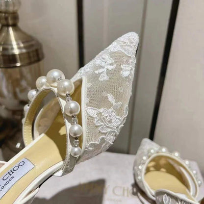 J-I-M-M-Y C-H-O-O AURELIE 85 PEARL-EMBELLISHED HEEL PUMPS – WOMEN SHOES (Silver White)