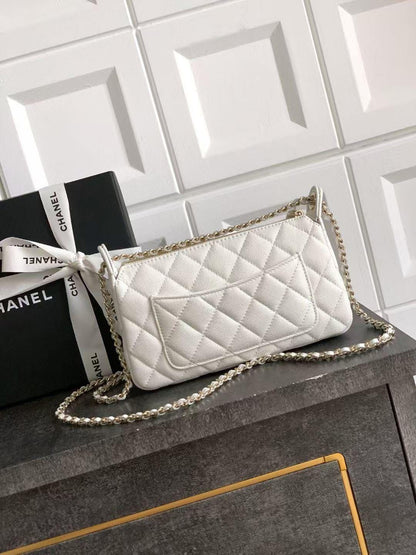 C-H-A-N-E-L 25A Double Chain Bag – Caviar Leather Women Shoulder Bag with GHW (White)