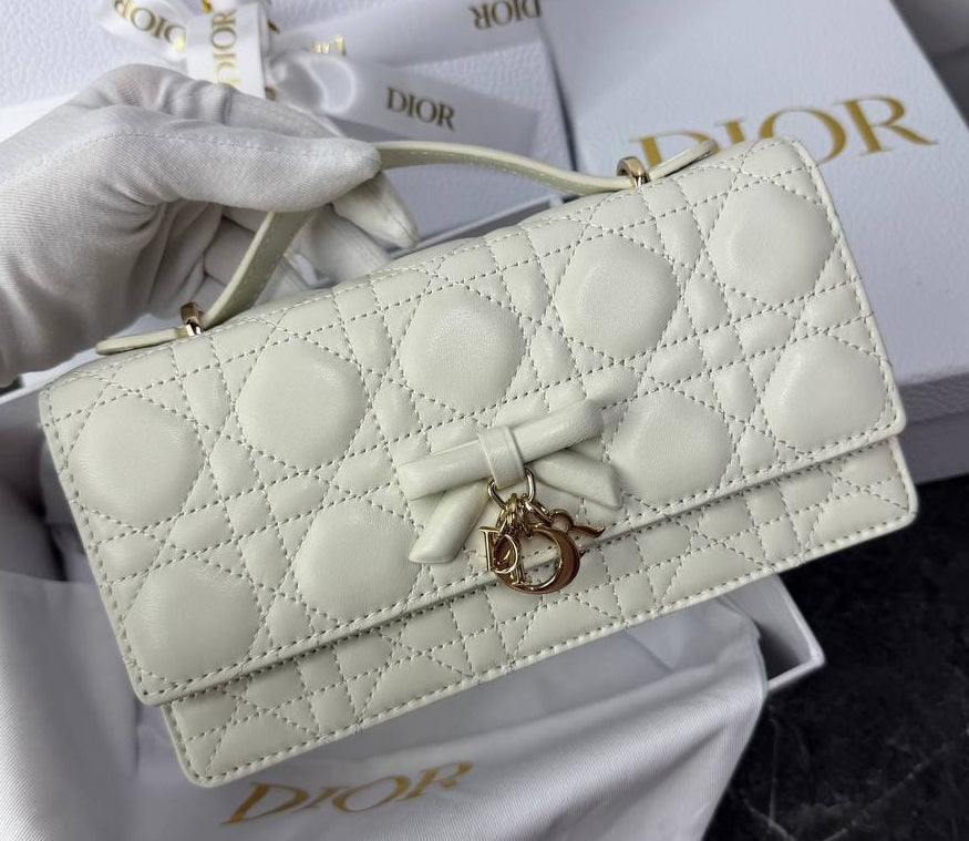 D-I-O-R My Dior Mini Bag – Elegant Luxury Women Bag with Removable Chain (White)