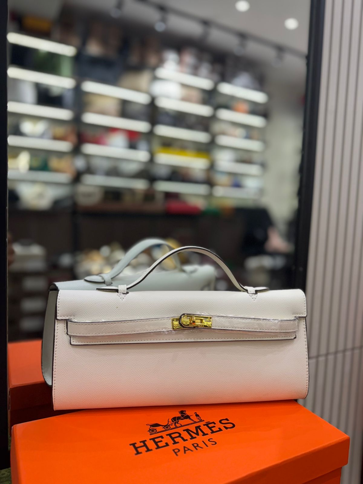 H-E-R-M-È-S Kelly Cut Clutch – Elite Evening Women Bag (White)