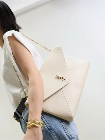 S-A-I-N-T L-A-U-R-E-N-T Cassandre Mini Leather Crossbody Bag – Luxury Women Bag (White)