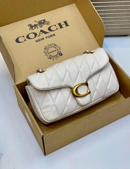 C-O-A-C-H QUILTED TABBY SHOULDER BAG 26 – Women Bag (White with Golden C)