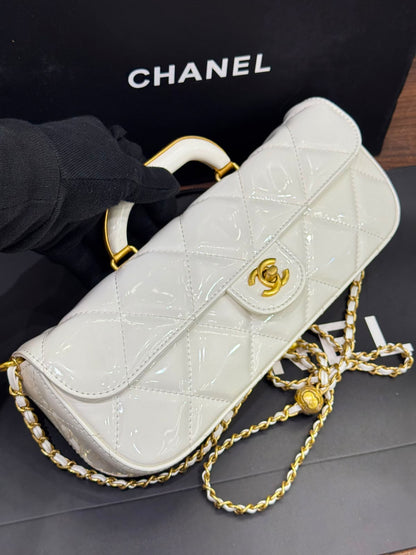 C-H-A-N-E-L 2025 Large Patent Top Handle Bag – Fall/Winter Collection | Premium Quality Women Bag (White)