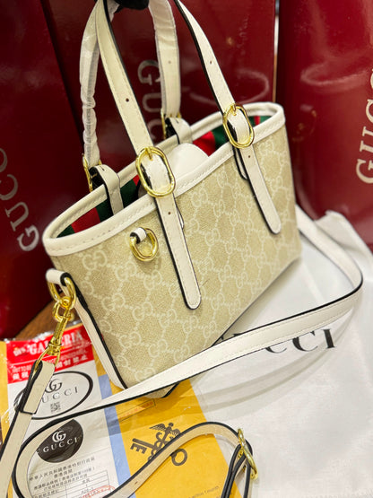 G-U-C-C-I GG Emblem Mini Bag – Luxury Women Bag (Off White Cream)