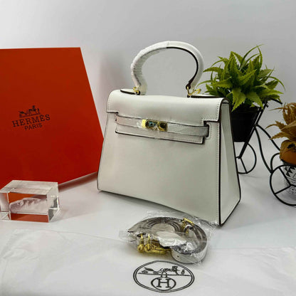 HERMÈS KELLY SELLIER 25CM – Women Bag | Luxury Leather Top Handle & Shoulder Bag (White)