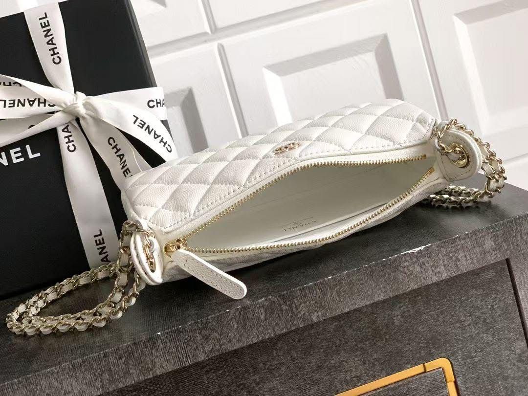 C-H-A-N-E-L 25A Double Chain Bag – Caviar Leather Women Shoulder Bag with GHW (White)