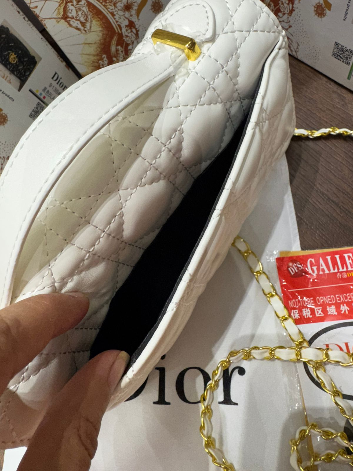 D-I-O-R My Dior Mini Bag – Elegant Luxury Women Bag with Removable Chain (White)