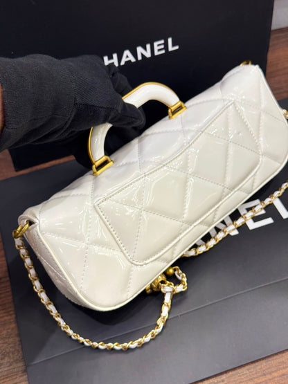 C-H-A-N-E-L 2025 Large Patent Top Handle Bag – Fall/Winter Collection | Premium Quality Women Bag (White)