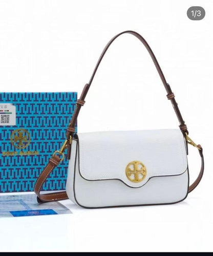 T-O-R-Y B-U-R-C-H Felix Flap Shoulder Bag – Premium Quality Women Bag | 2 Straps | Brand Box & Dust Bag (White)