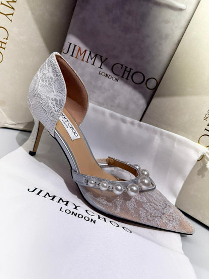J-I-M-M-Y C-H-O-O AURELIE 85 PEARL-EMBELLISHED HEEL PUMPS – WOMEN SHOES (Silver White)