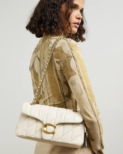 C-O-A-C-H QUILTED TABBY SHOULDER BAG 26 – Women Bag (White with Golden C)