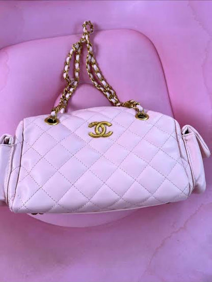 C-H-A-N-E-L Preppy Coco Bowling Bag – Premium Leather Women Bag (White)