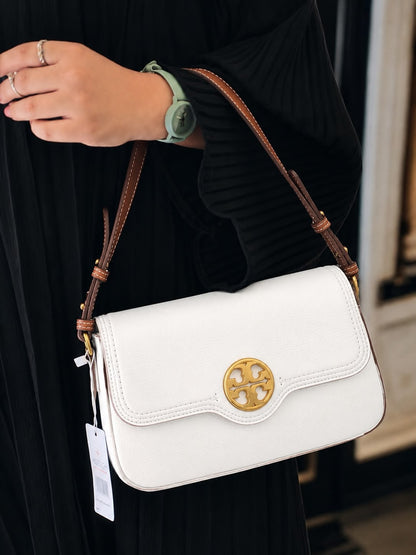 T-O-R-Y B-U-R-C-H Felix Flap Shoulder Bag – Premium Quality Women Bag | 2 Straps | Brand Box & Dust Bag (White)