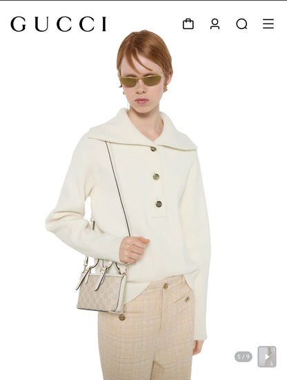 G-U-C-C-I GG Emblem Mini Bag – Luxury Women Bag (Off White Cream)