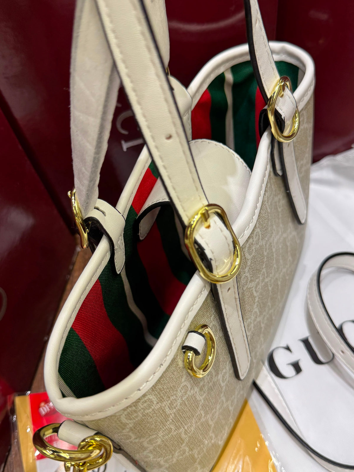 G-U-C-C-I GG Emblem Mini Bag – Luxury Women Bag (Off White Cream)