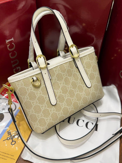 G-U-C-C-I GG Emblem Mini Bag – Luxury Women Bag (Off White Cream)