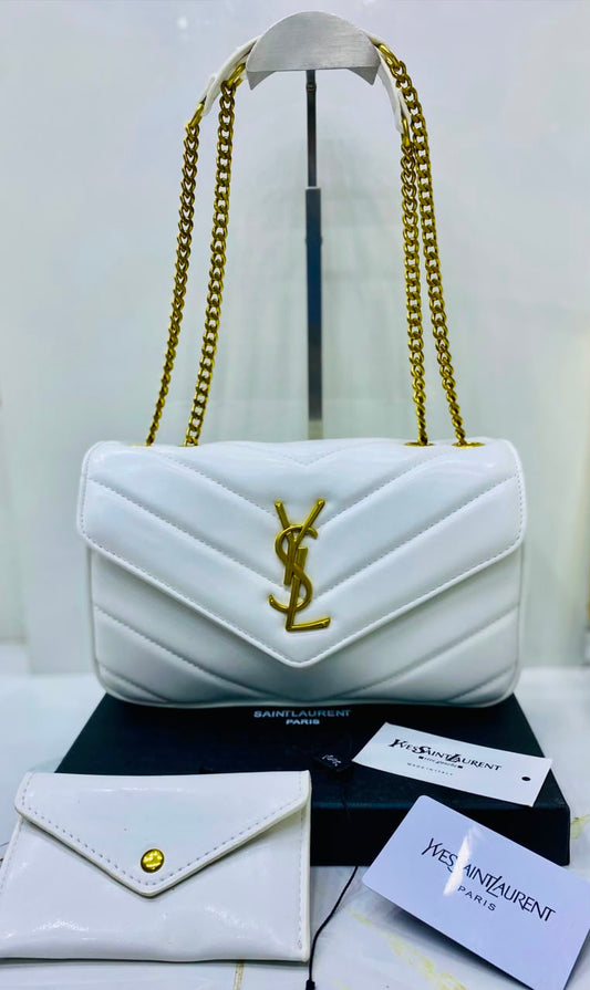 Y-S-L Saint Laurent Loulou Small Chain Bag – Chevron-Quilted Leather | Master Quality | White
