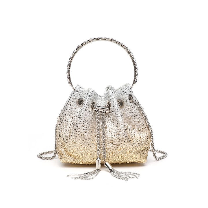 J-I-M-M-Y C-H-O-O Bon Bon Deep Merlot Satin & Crystal Hotfix Bucket Bag (Design A)