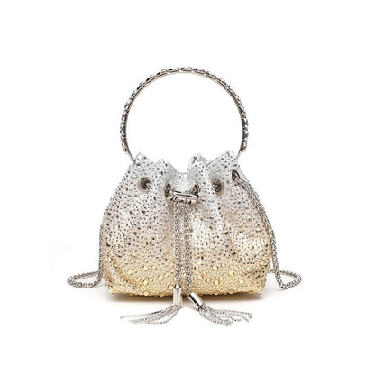 J-I-M-M-Y C-H-O-O Bon Bon Deep Merlot Satin & Crystal Hotfix Bucket Bag (Design A)