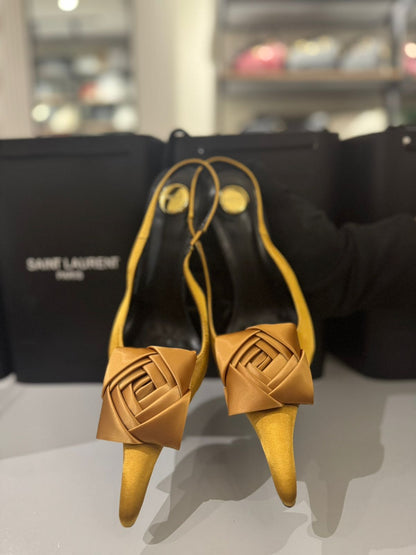 Y-S-L SAINT LAURENT Amalia Slingback Pumps – 4.3" Heel | Premium Quality Luxury Women Footwear (Sand Yellow)