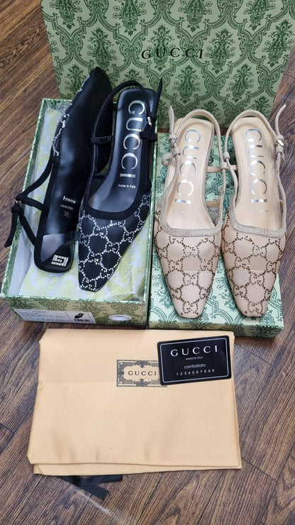 GUCCI WOMEN’S SLINGBACK PUMPS – Women Heels (Beige)